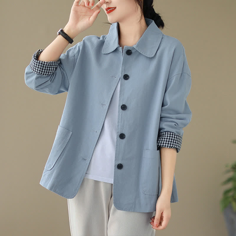 Buddha Stones Chaqueta informal minimalista de manga larga para mujer, con botones y bolsillos, ideal para primavera y otoño. - image 12