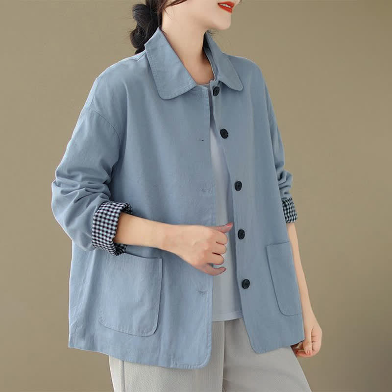 Buddha Stones Chaqueta informal minimalista de manga larga para mujer, con botones y bolsillos, ideal para primavera y otoño. - image 11