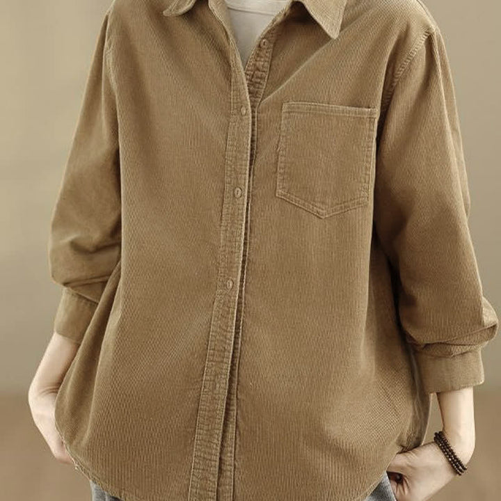 Buddha Stones Chaqueta de mujer informal de otoño/invierno estilo vintage, de pana lisa con botones y bolsillos. - image 18