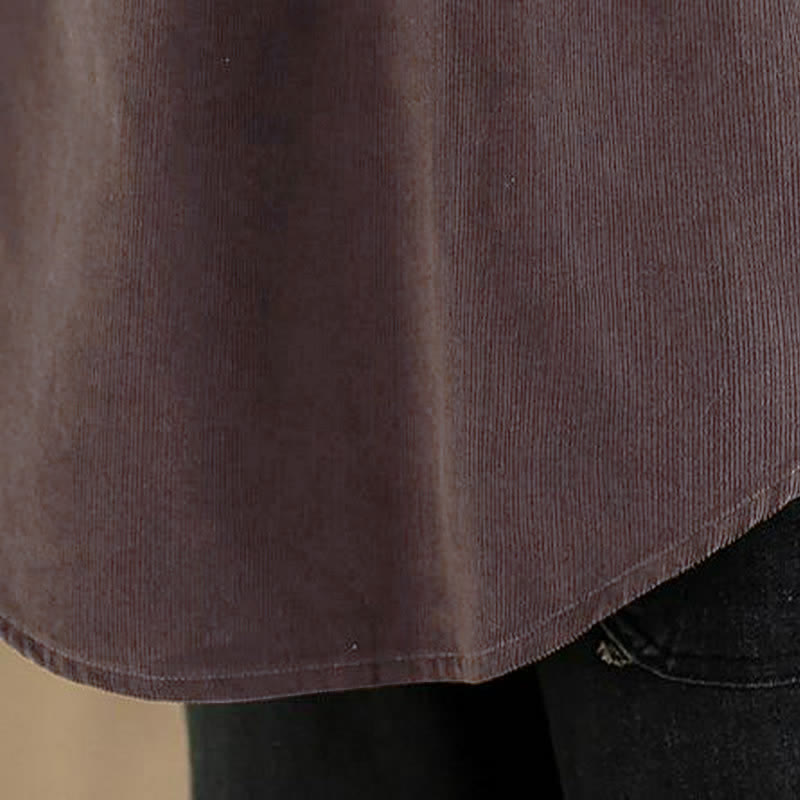 Buddha Stones Chaqueta de mujer informal de otoño/invierno estilo vintage, de pana lisa con botones y bolsillos. - image 12