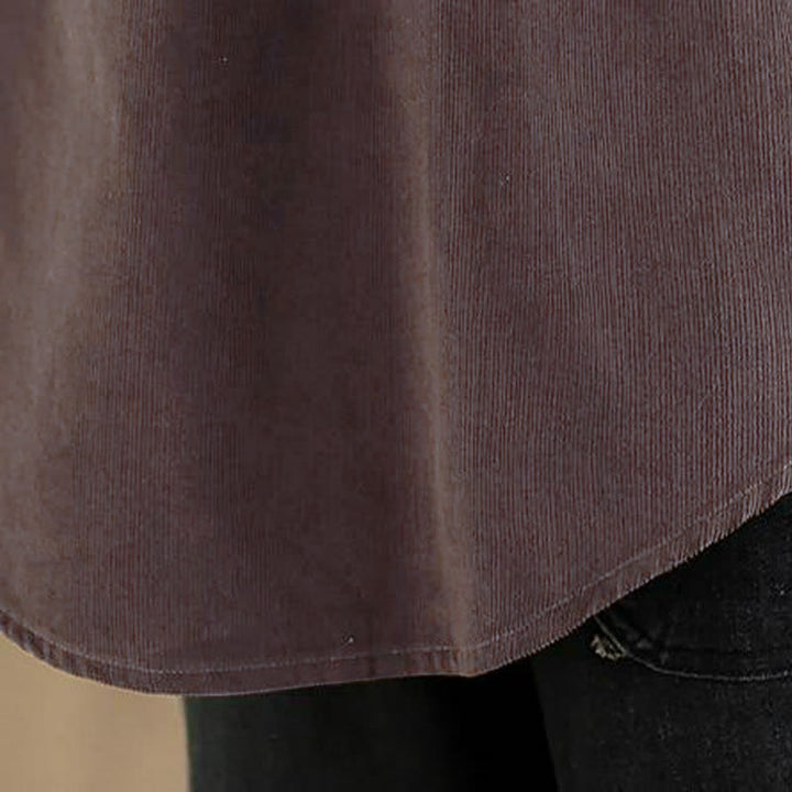 Buddha Stones Chaqueta de mujer informal de otoño/invierno estilo vintage, de pana lisa con botones y bolsillos. - image 12