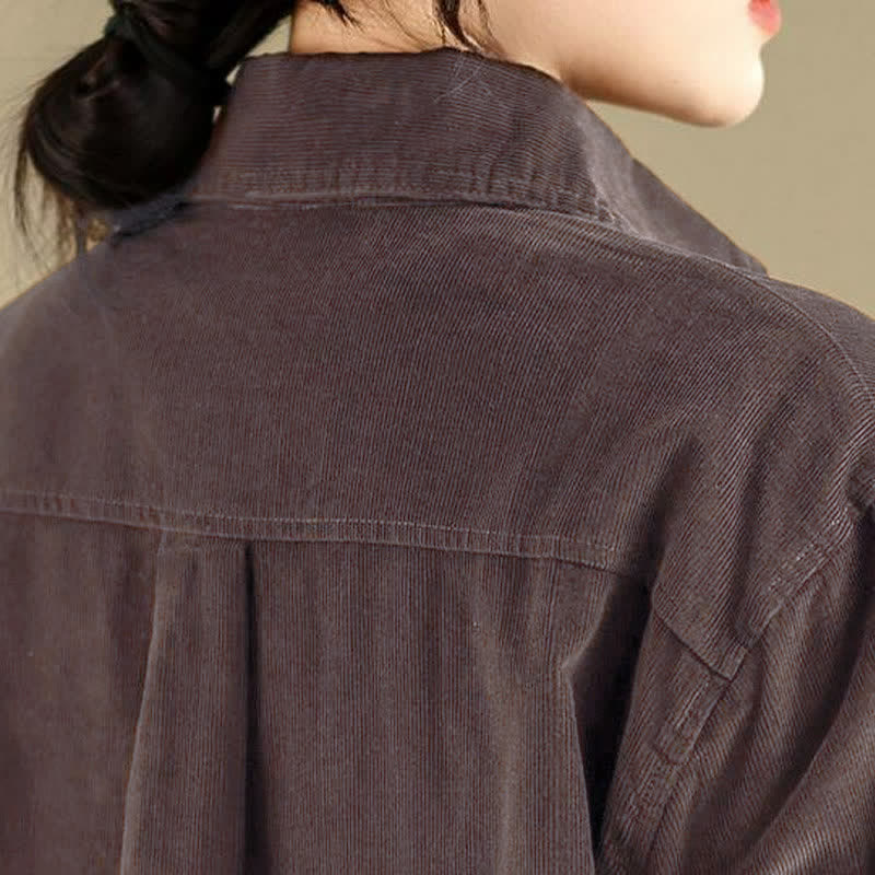 Buddha Stones Chaqueta de mujer informal de otoño/invierno estilo vintage, de pana lisa con botones y bolsillos. - image 7