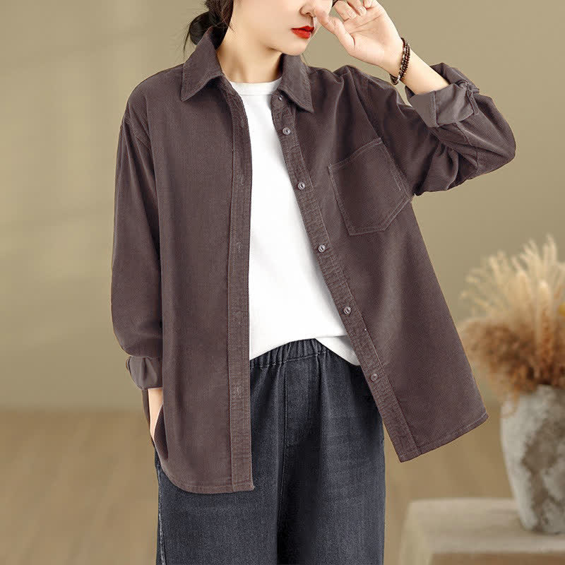 Buddha Stones Chaqueta de mujer informal de otoño/invierno estilo vintage, de pana lisa con botones y bolsillos. - image 1