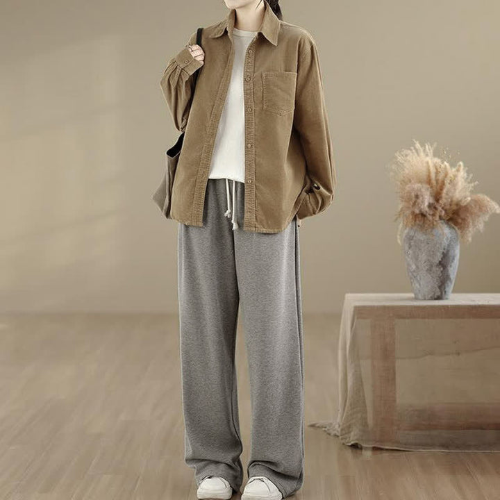 Buddha Stones Chaqueta de mujer informal de otoño/invierno estilo vintage, de pana lisa con botones y bolsillos. - image 19
