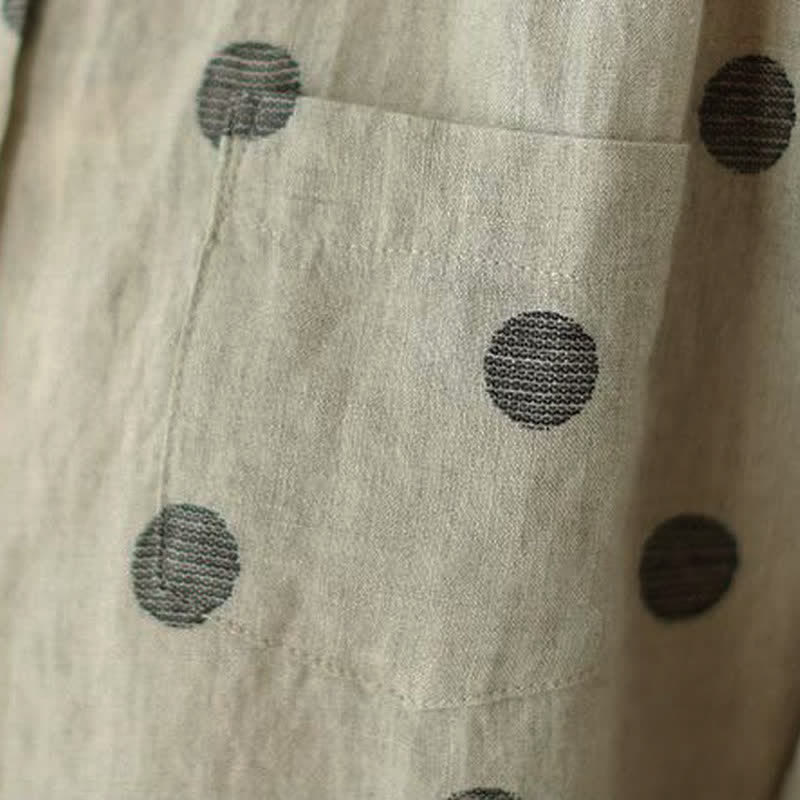 Buddha Stones Camisa de manga larga para mujer, estilo casual vintage, con botones y estampado de lunares, ideal para primavera y otoño. - image 8