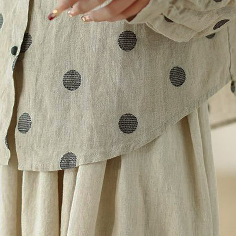 Buddha Stones Camisa de manga larga para mujer, estilo casual vintage, con botones y estampado de lunares, ideal para primavera y otoño. - image 9
