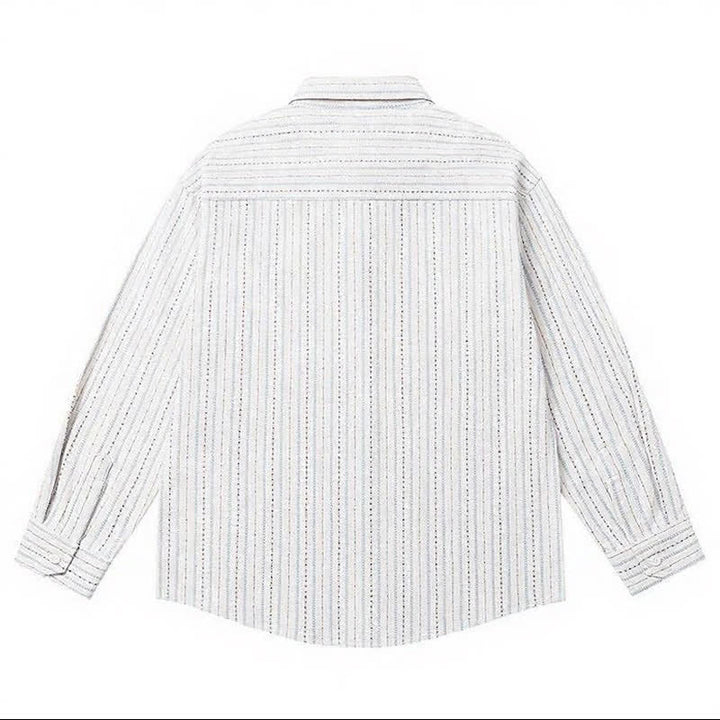 Buddha Stones Camisa de manga larga para hombre de algodón a rayas, estilo casual vintage, con botones y bolsillo de parche. - image 15