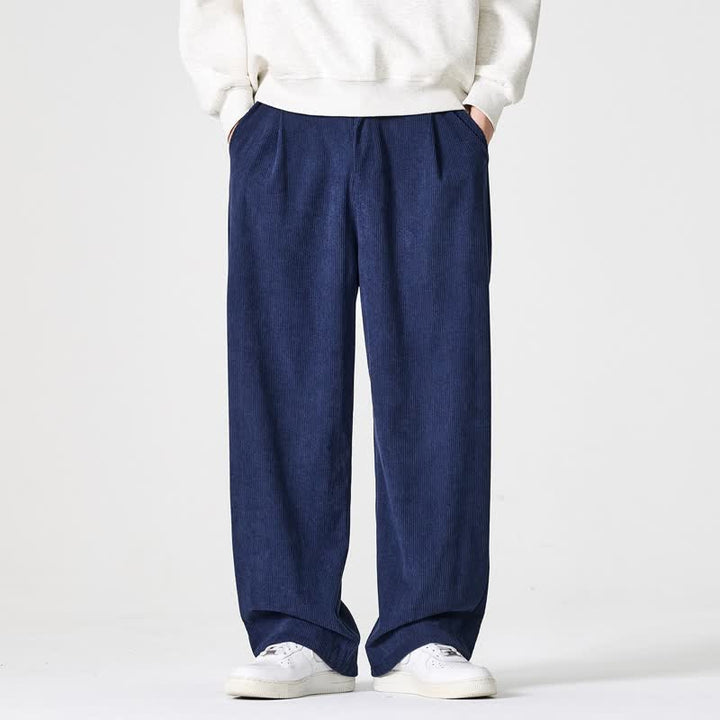 Buddha Stones Pantalones largos de pana plisados ​​de estilo vintage para hombre, estilo casual de otoño/invierno, de pierna recta y con bolsillos. - image 16