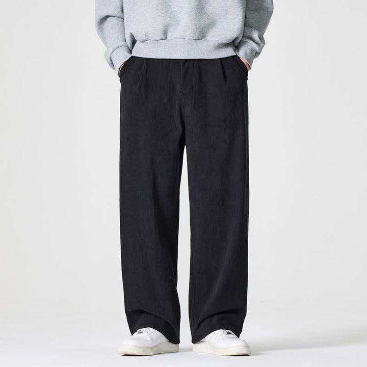 Buddha Stones Pantalones largos de pana plisados ​​de estilo vintage para hombre, estilo casual de otoño/invierno, de pierna recta y con bolsillos. - image 4