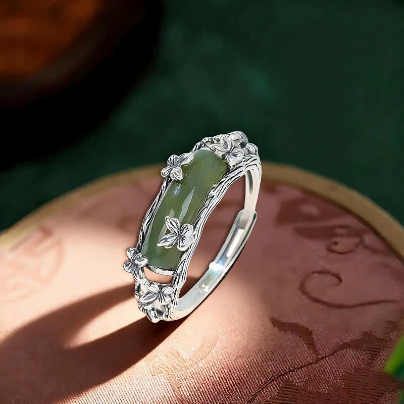 Buddha Stones Anillo de protección y amor con mariposa de jade de inspiración china - Mariposa (Diámetro interior: aprox. 18 mm) - image 0