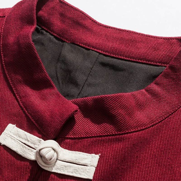 Buddha Stones Chaquetas de mujer de estilo Tang vintage con cuello mandarín, botones de rana y diseño liso, ideales para otoño e invierno. - image 2