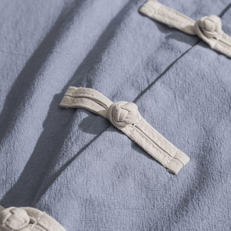 Buddha Stones Camisas de manga larga de algodón liso para mujer, estilo Tang minimalista, con cuello mandarín y botones de rana, ideales para primavera y otoño. - image 5