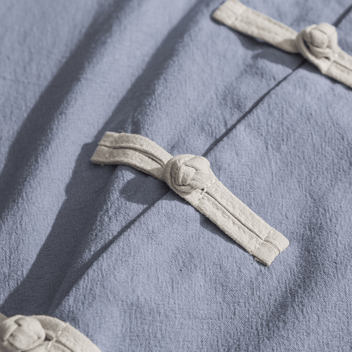 Buddha Stones Camisas de manga larga de algodón liso para mujer, estilo Tang minimalista, con cuello mandarín y botones de rana, ideales para primavera y otoño. - image 5