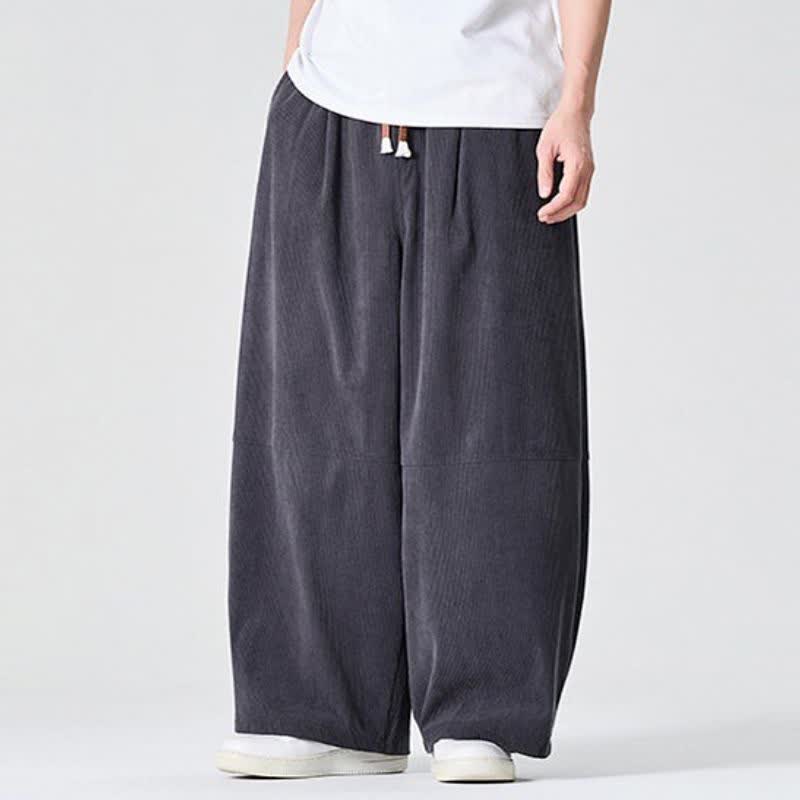 Buddha Stones Pantalones largos de pana lisos con cordón ajustable para hombre, estilo casual de otoño/invierno, pierna recta y bolsillo. - image 13