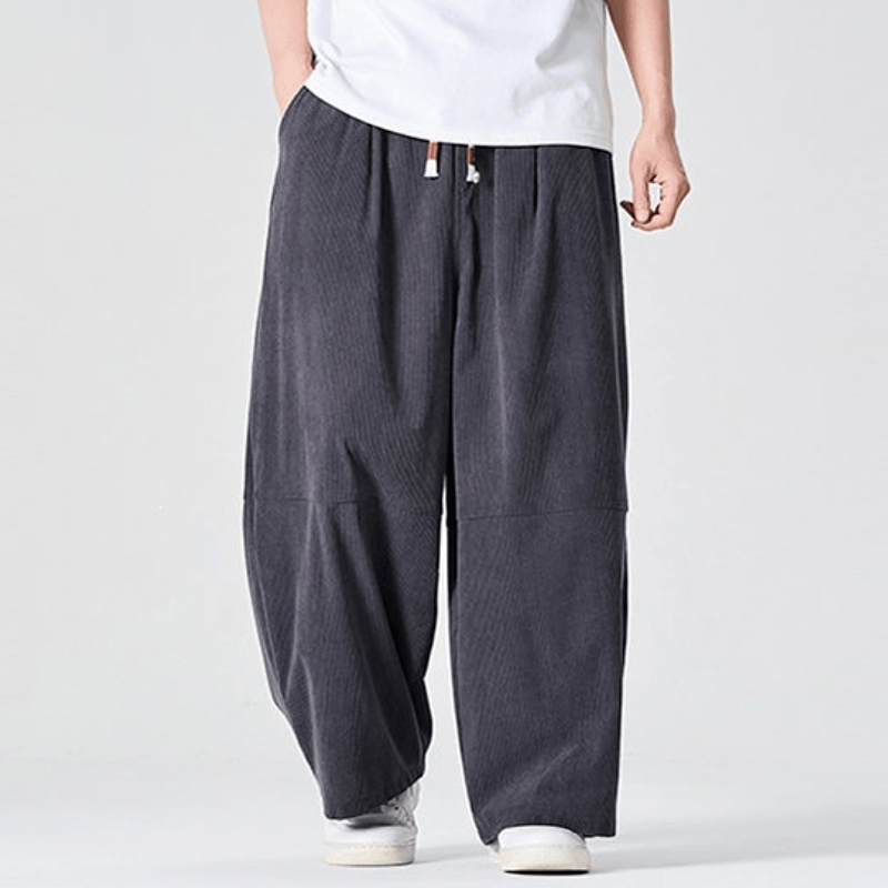 Buddha Stones Pantalones largos de pana lisos con cordón ajustable para hombre, estilo casual de otoño/invierno, pierna recta y bolsillo. - Gris oscuro - US/UK/AU46, EU56 (5XL) - image 10