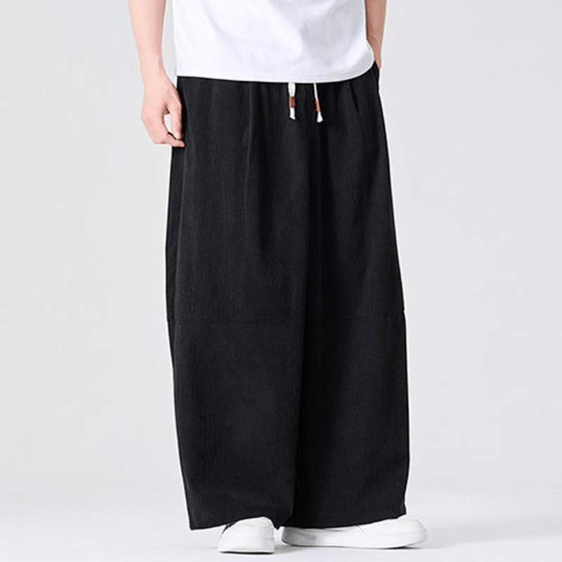 Buddha Stones Pantalones largos de pana lisos con cordón ajustable para hombre, estilo casual de otoño/invierno, pierna recta y bolsillo. - image 18