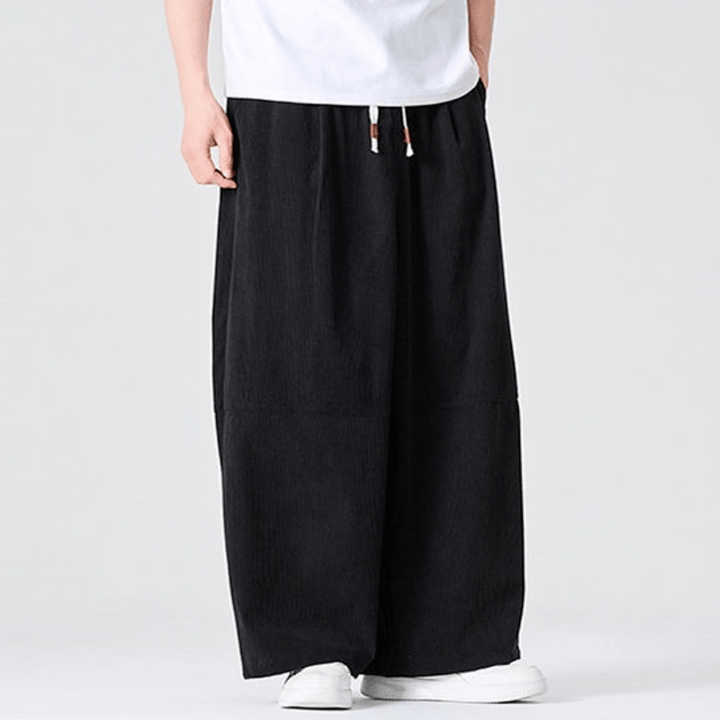 Buddha Stones Pantalones largos de pana lisos con cordón ajustable para hombre, estilo casual de otoño/invierno, pierna recta y bolsillo. - image 18