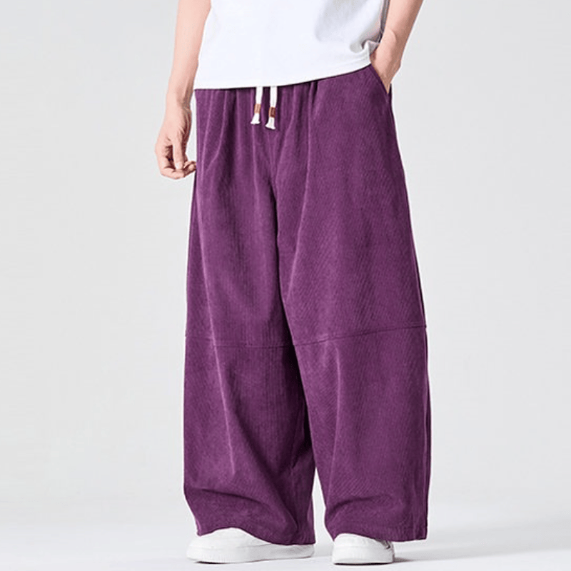 Buddha Stones Pantalones largos de pana lisos con cordón ajustable para hombre, estilo casual de otoño/invierno, pierna recta y bolsillo. - RebeccaPurple - US/UK/AU46, EU56 (5XL) - image 5
