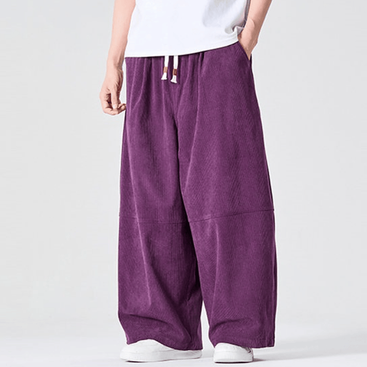 Buddha Stones Pantalones largos de pana lisos con cordón ajustable para hombre, estilo casual de otoño/invierno, pierna recta y bolsillo. - RebeccaPurple - US/UK/AU46, EU56 (5XL) - image 5
