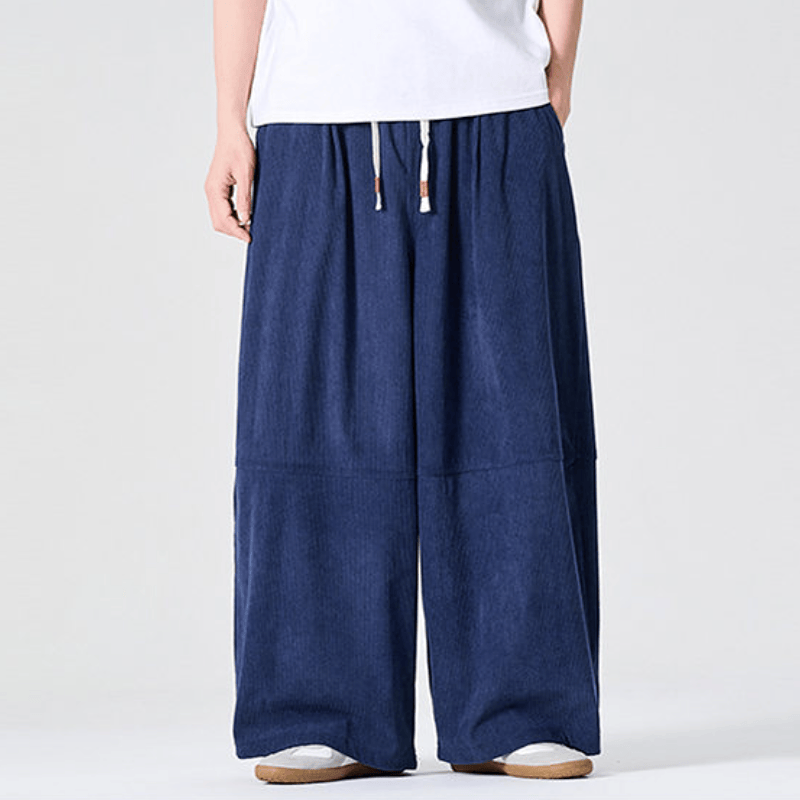 Buddha Stones Pantalones largos de pana lisos con cordón ajustable para hombre, estilo casual de otoño/invierno, pierna recta y bolsillo. - image 3
