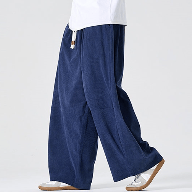 Buddha Stones Pantalones largos de pana lisos con cordón ajustable para hombre, estilo casual de otoño/invierno, pierna recta y bolsillo. - image 1