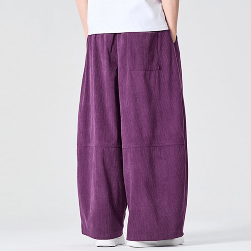 Buddha Stones Pantalones largos de pana lisos con cordón ajustable para hombre, estilo casual de otoño/invierno, pierna recta y bolsillo. - image 9