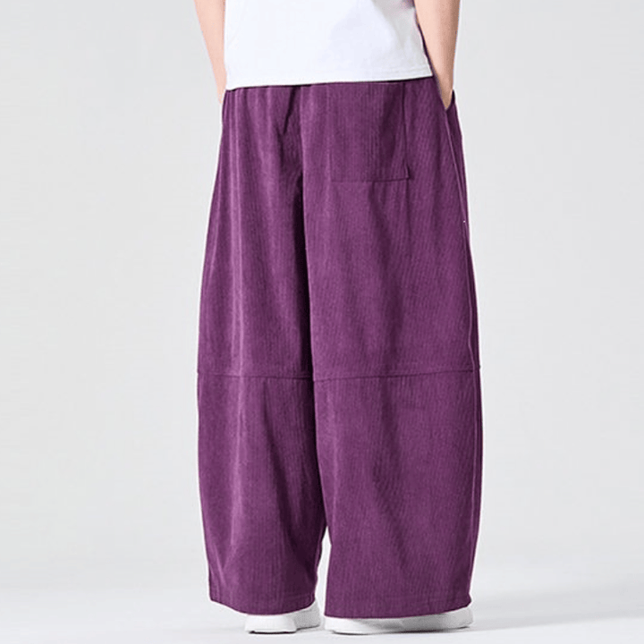 Buddha Stones Pantalones largos de pana lisos con cordón ajustable para hombre, estilo casual de otoño/invierno, pierna recta y bolsillo. - image 9