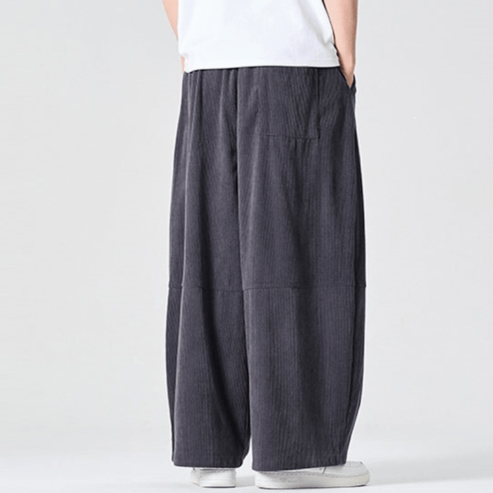 Buddha Stones Pantalones largos de pana lisos con cordón ajustable para hombre, estilo casual de otoño/invierno, pierna recta y bolsillo. - image 14
