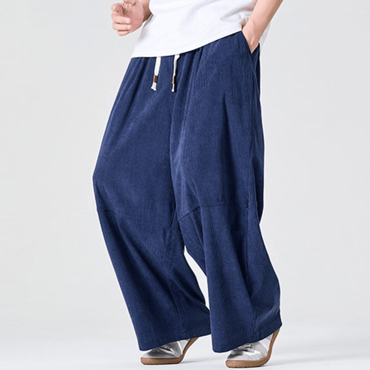 Buddha Stones Pantalones largos de pana lisos con cordón ajustable para hombre, estilo casual de otoño/invierno, pierna recta y bolsillo. - image 2