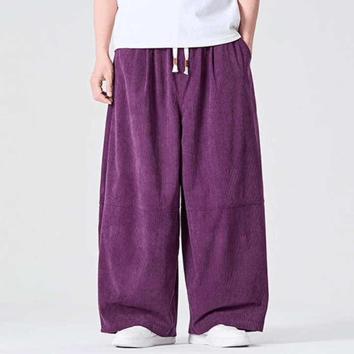 Buddha Stones Pantalones largos de pana lisos con cordón ajustable para hombre, estilo casual de otoño/invierno, pierna recta y bolsillo. - image 7