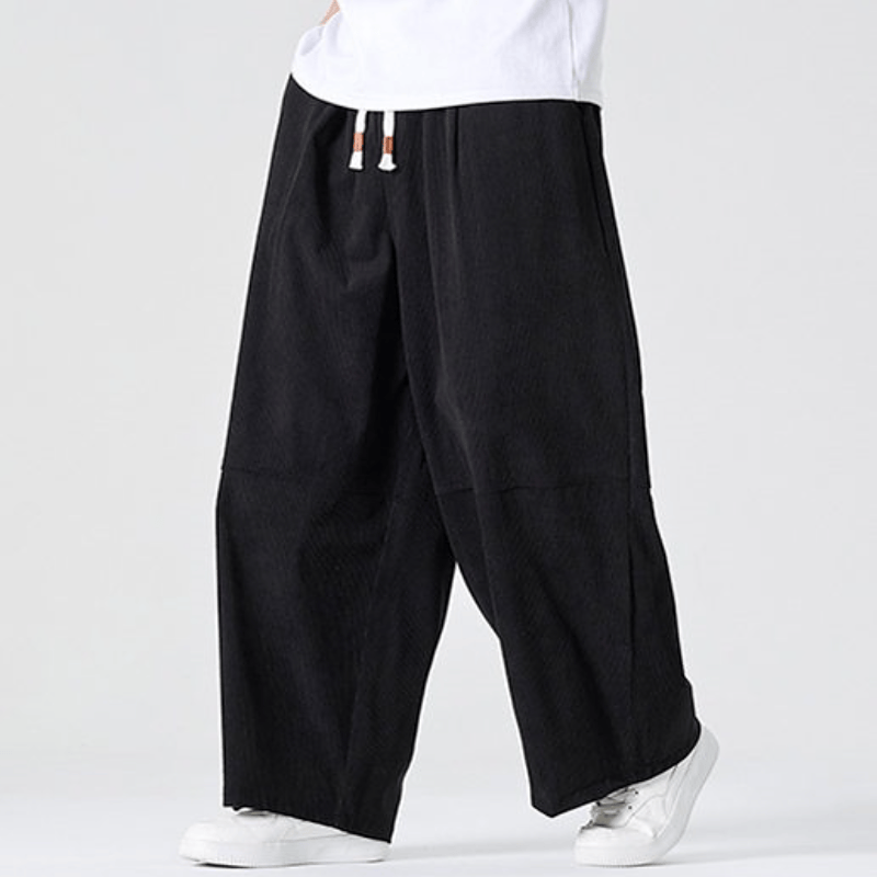 Buddha Stones Pantalones largos de pana lisos con cordón ajustable para hombre, estilo casual de otoño/invierno, pierna recta y bolsillo. - Negro - US/UK/AU46, EU56 (5XL) - image 15