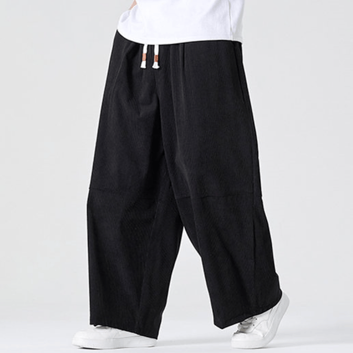 Buddha Stones Pantalones largos de pana lisos con cordón ajustable para hombre, estilo casual de otoño/invierno, pierna recta y bolsillo. - Negro - US/UK/AU46, EU56 (5XL) - image 15
