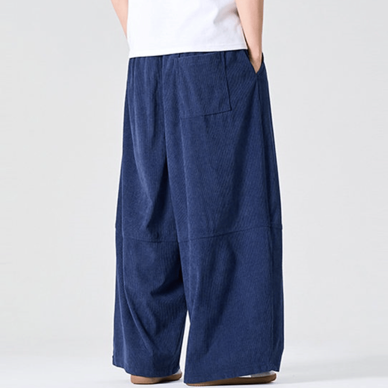 Buddha Stones Pantalones largos de pana lisos con cordón ajustable para hombre, estilo casual de otoño/invierno, pierna recta y bolsillo. - image 4