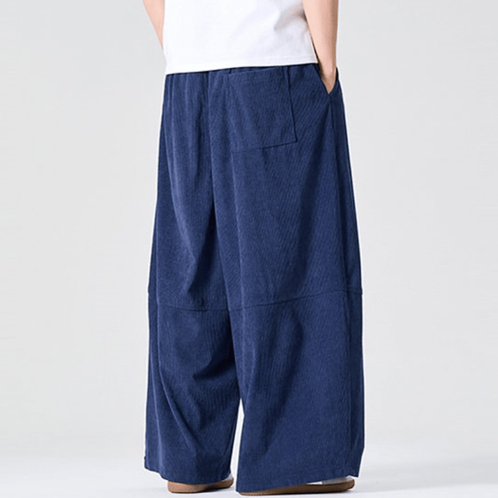 Buddha Stones Pantalones largos de pana lisos con cordón ajustable para hombre, estilo casual de otoño/invierno, pierna recta y bolsillo. - image 4