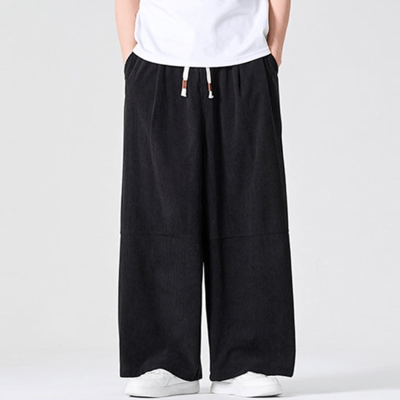 Buddha Stones Pantalones largos de pana lisos con cordón ajustable para hombre, estilo casual de otoño/invierno, pierna recta y bolsillo. - image 17