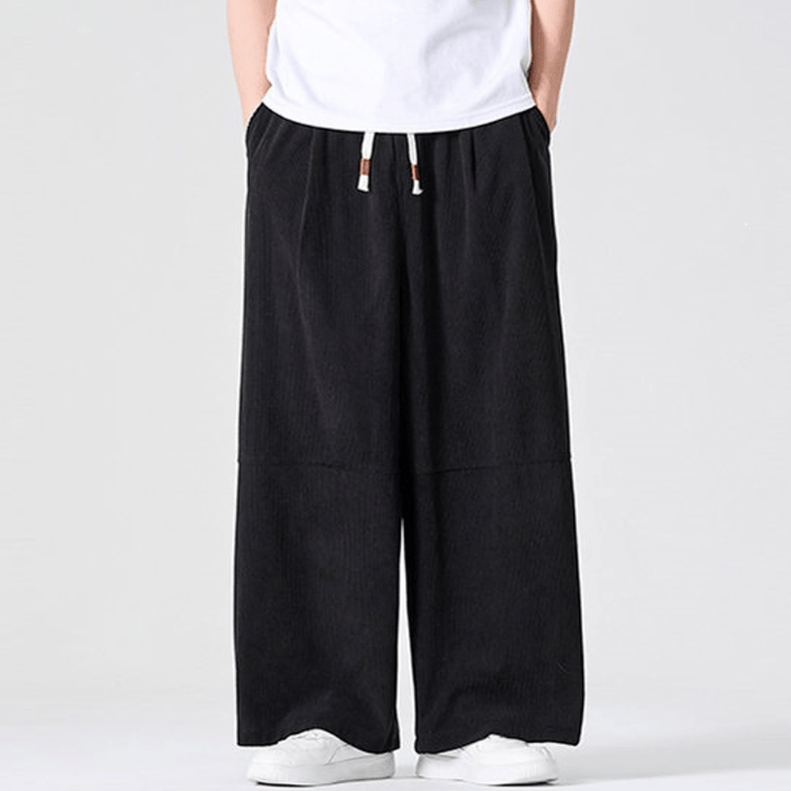 Buddha Stones Pantalones largos de pana lisos con cordón ajustable para hombre, estilo casual de otoño/invierno, pierna recta y bolsillo. - image 17