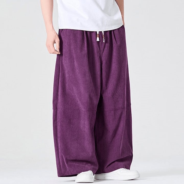 Buddha Stones Pantalones largos de pana lisos con cordón ajustable para hombre, estilo casual de otoño/invierno, pierna recta y bolsillo. - image 8