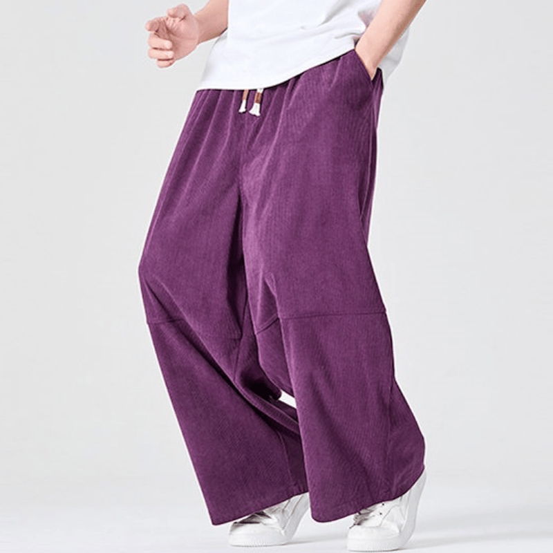 Buddha Stones Pantalones largos de pana lisos con cordón ajustable para hombre, estilo casual de otoño/invierno, pierna recta y bolsillo. - image 6