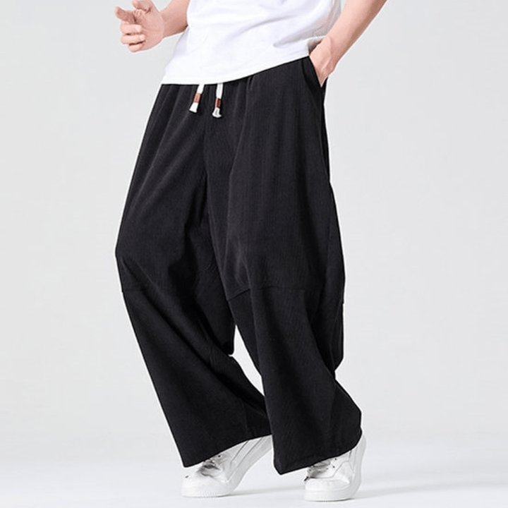 Buddha Stones Pantalones largos de pana lisos con cordón ajustable para hombre, estilo casual de otoño/invierno, pierna recta y bolsillo. - image 16