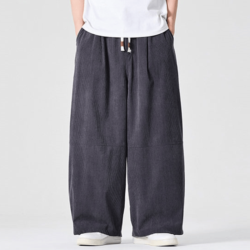 Buddha Stones Pantalones largos de pana lisos con cordón ajustable para hombre, estilo casual de otoño/invierno, pierna recta y bolsillo. - image 12
