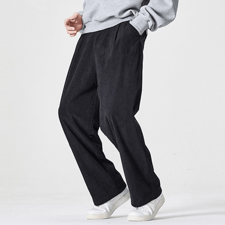 Buddha Stones Pantalones largos de pana plisados ​​de estilo vintage para hombre, estilo casual de otoño/invierno, de pierna recta y con bolsillos. - Negro - US/UK/AU46, EU56 (5XL) - image 0