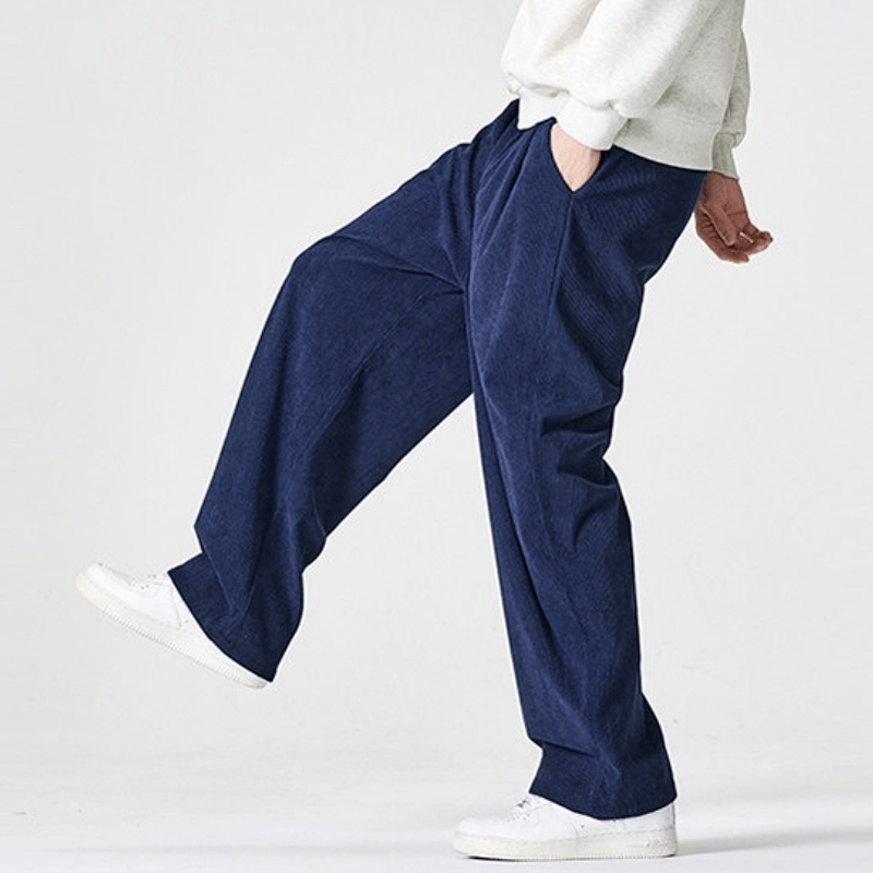 Buddha Stones Pantalones largos de pana plisados ​​de estilo vintage para hombre, estilo casual de otoño/invierno, de pierna recta y con bolsillos. - Marina de guerra - US/UK/AU46, EU56 (5XL) - image 14