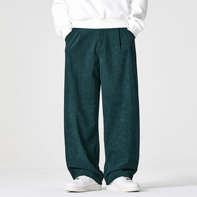 Buddha Stones Pantalones largos de pana plisados ​​de estilo vintage para hombre, estilo casual de otoño/invierno, de pierna recta y con bolsillos. - image 11