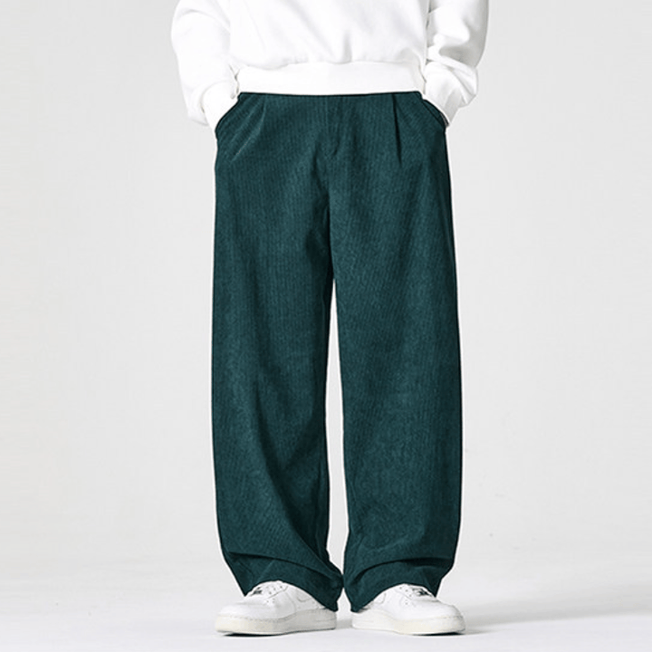 Buddha Stones Pantalones largos de pana plisados ​​de estilo vintage para hombre, estilo casual de otoño/invierno, de pierna recta y con bolsillos. - image 11
