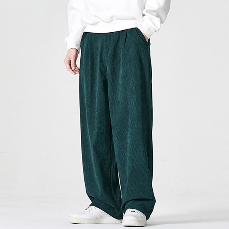 Buddha Stones Pantalones largos de pana plisados ​​de estilo vintage para hombre, estilo casual de otoño/invierno, de pierna recta y con bolsillos. - image 12