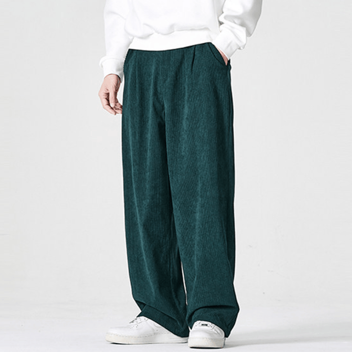 Buddha Stones Pantalones largos de pana plisados ​​de estilo vintage para hombre, estilo casual de otoño/invierno, de pierna recta y con bolsillos. - image 12