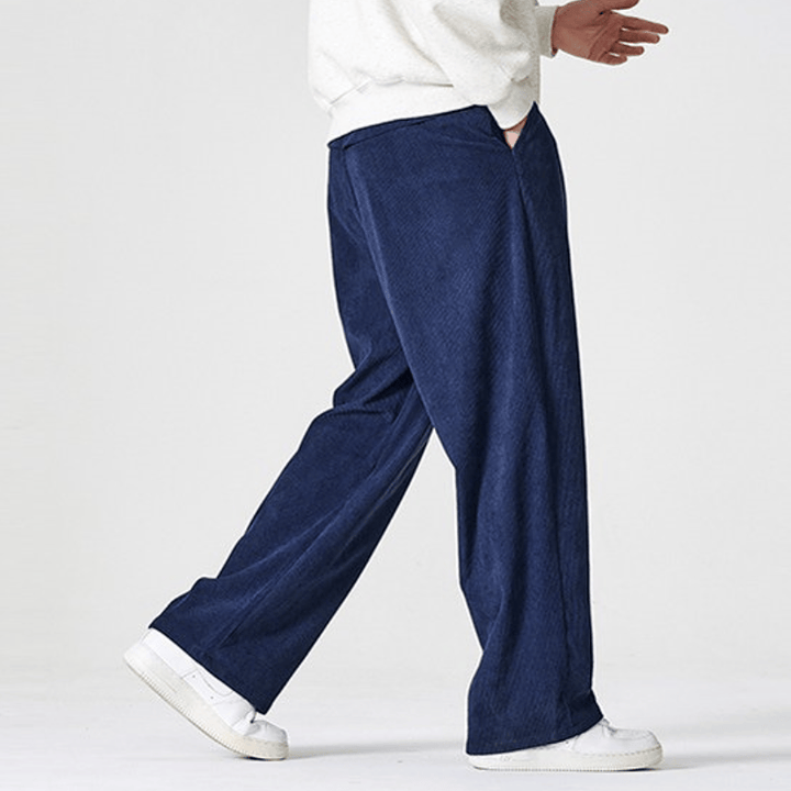 Buddha Stones Pantalones largos de pana plisados ​​de estilo vintage para hombre, estilo casual de otoño/invierno, de pierna recta y con bolsillos. - image 17