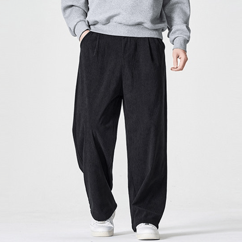 Buddha Stones Pantalones largos de pana plisados ​​de estilo vintage para hombre, estilo casual de otoño/invierno, de pierna recta y con bolsillos. - image 3
