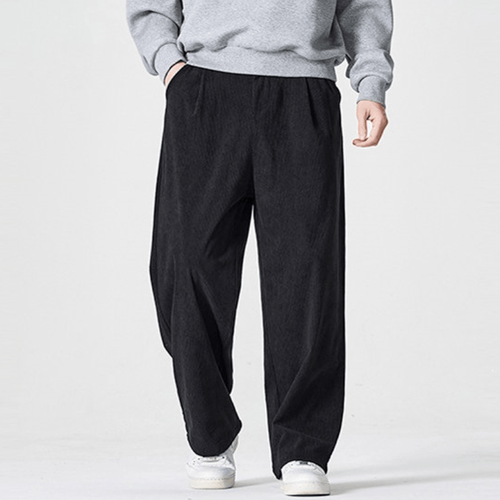 Buddha Stones Pantalones largos de pana plisados ​​de estilo vintage para hombre, estilo casual de otoño/invierno, de pierna recta y con bolsillos. - image 3