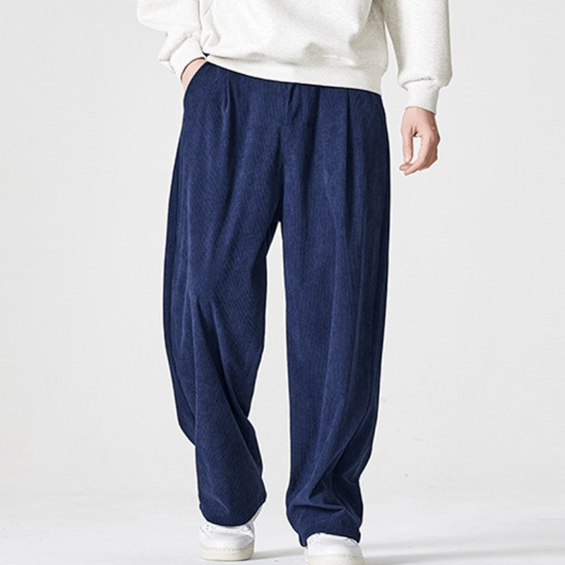 Buddha Stones Pantalones largos de pana plisados ​​de estilo vintage para hombre, estilo casual de otoño/invierno, de pierna recta y con bolsillos. - image 15